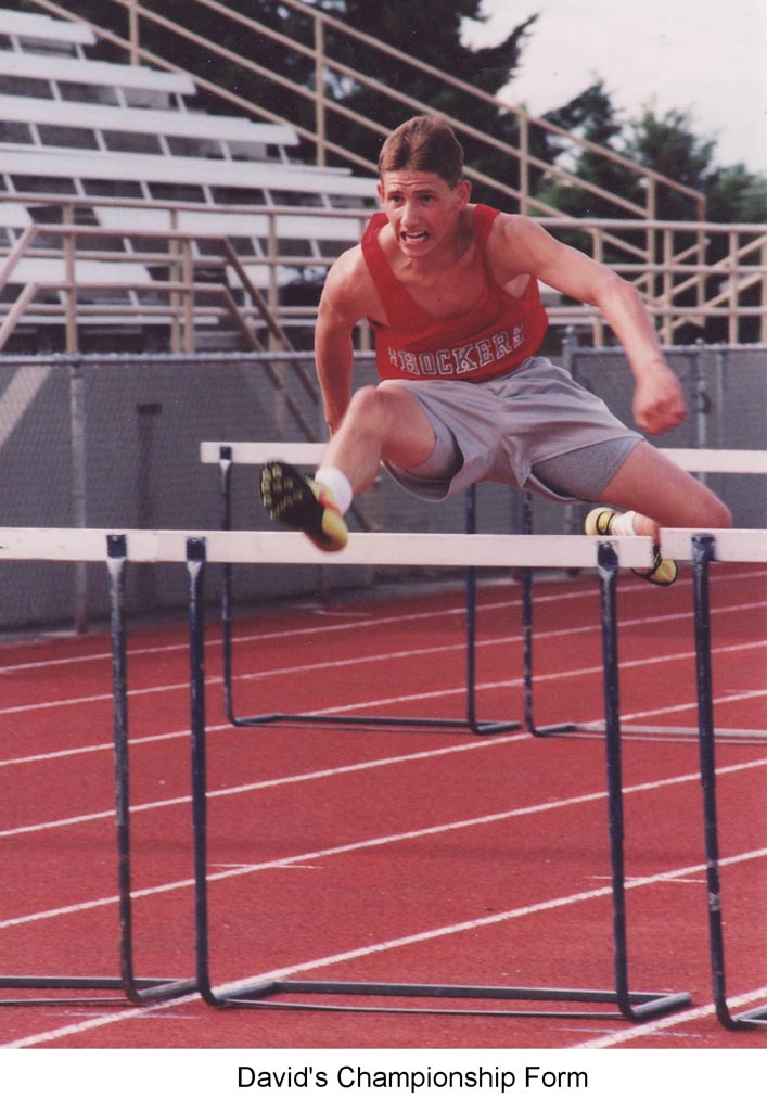 David jumping over hurdle